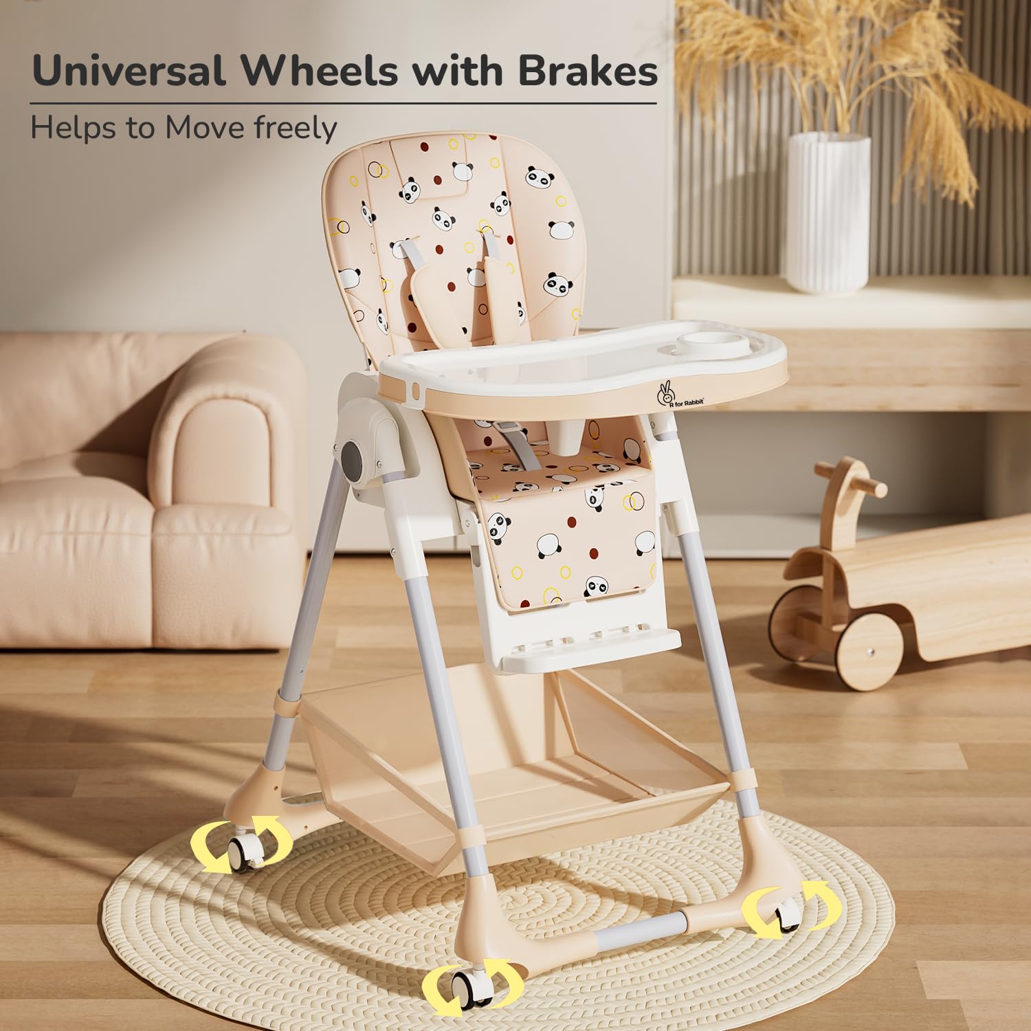 Marshmallow Lite Baby Feeding High Chair for babies, adjustable to 6 levels, with a cute bear design on the backrest and a removable tray. Ideal for baby feeding time on usmile.toys. www.usmile.toys